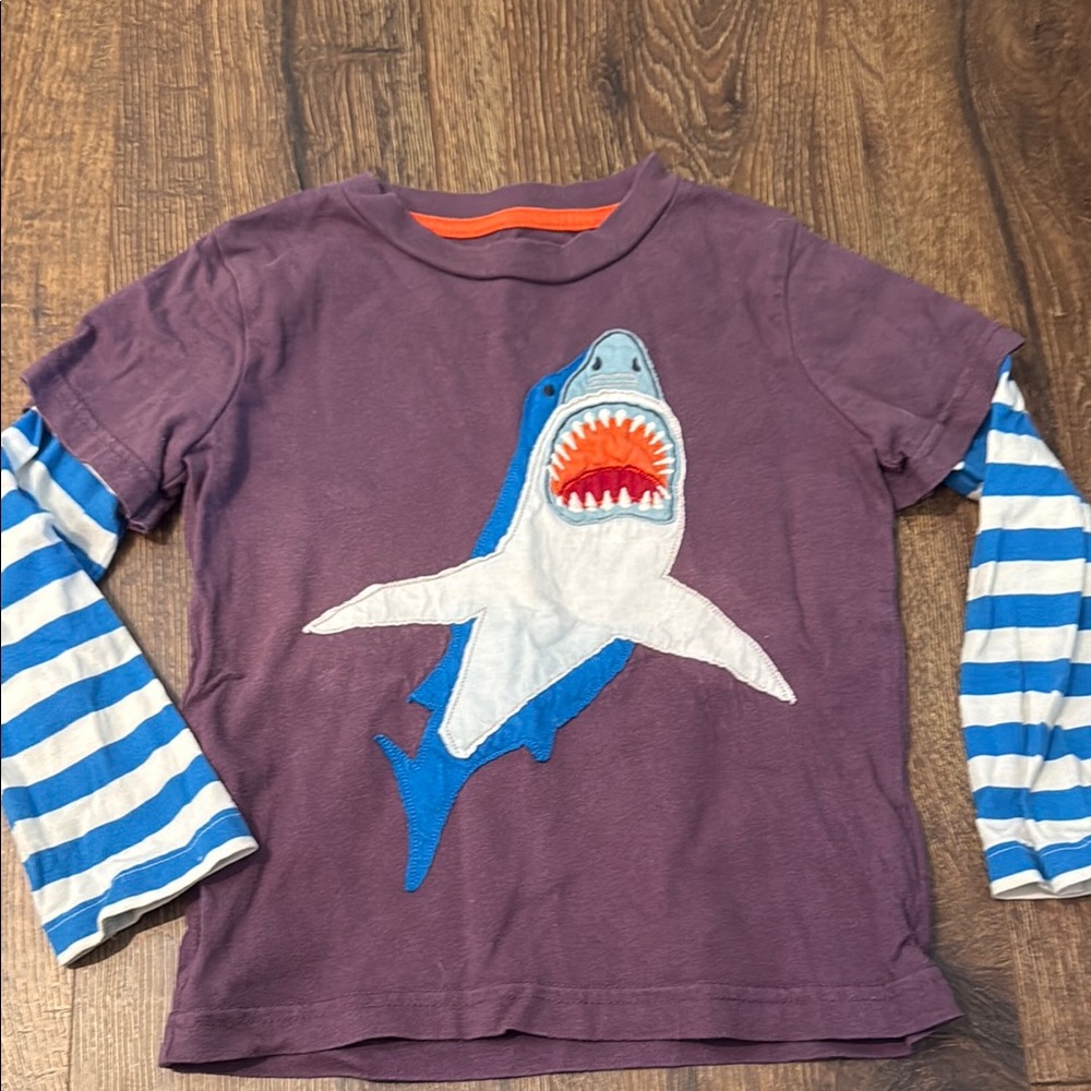 Mini Boden Purple‎ Shark Long Sleeve Tee for Kids 3/4 great white